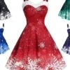 Women's Christmas Swing Dress Slip Dress Midi Dress Green Blue Purple Red Black Sleeveless Snowflake Cold Shoulder Print Winter Fall Spaghetti Strap Fashion Party Sexy 2022 S M L XL 2XL 3XL