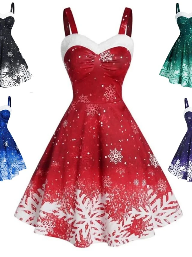 Women's Christmas Swing Dress Slip Dress Midi Dress Green Blue Purple Red Black Sleeveless Snowflake Cold Shoulder Print Winter Fall Spaghetti Strap Fashion Party Sexy 2022 S M L XL 2XL 3XL 1 Women's Christmas Swing Dress Slip Dress Midi Dress Green Blue Purple Red Black Sleeveless Snowflake Cold Shoulder Print Winter Fall Spaghetti Strap Fashion Party Sexy 2022 S M L XL 2XL 3XL