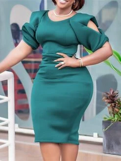 Women‘s Plus Size Curve Party Dress Solid Color V Neck Short Sleeve Spring Fall Work Formal Midi Dress Party Date Dress -Casual Print Dress Sales iavyat1661334434782