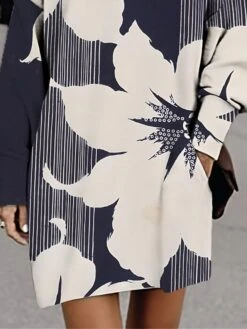 Women's Casual Dress Sweatshirt Dress Winter Dress Floral Pocket Print Crew Neck Mini Dress Fashion Streetwear Outdoor Daily Long Sleeve Loose Fit Navy Blue Fall Winter S M L XL XXL -Casual Print Dress Sales ibkton1694082034120