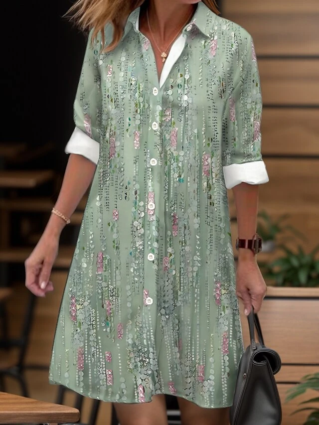 Women's Shirt Dress Casual Dress Midi Dress Outdoor Daily Date Polyester Fashion Modern Shirt Collar Button Pocket Long Sleeve Fall Winter 2023 Loose Fit Yellow Pink Dark Pink Floral Striped S M L XL 3 Women's Shirt Dress Casual Dress Midi Dress Outdoor Daily Date Polyester Fashion Modern Shirt Collar Button Pocket Long Sleeve Fall Winter 2023 Loose Fit Yellow Pink Dark Pink Floral Striped S M L XL - Image 3