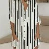 Women's Shirt Dress Casual Dress Shift Dress Mini Dress Outdoor Daily Vacation Polyester Fashion Basic Stand Collar Button Pocket Long Sleeve Summer Spring Fall 2023 Regular Fit Black White Striped S