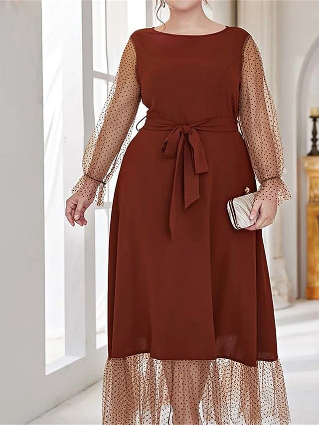 Women's Plus Size Prom Dress Party Dress Wedding Guest Dress Long Dress Maxi Dress Black Brown Long Sleeve Pure Color Lace Up Fall Winter Autumn Crew Neck Fashion Winter Dress Evening Party Wedding 12 Women's Plus Size Prom Dress Party Dress Wedding Guest Dress Long Dress Maxi Dress Black Brown Long Sleeve Pure Color Lace Up Fall Winter Autumn Crew Neck Fashion Winter Dress Evening Party Wedding - Image 12