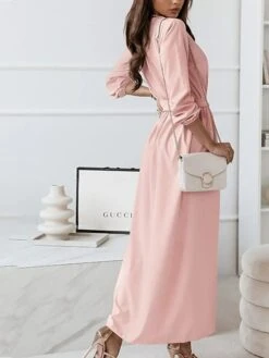 Women's Casual Dress Swing Dress Church Dress Long Dress Maxi Dress Pink Red Blue Long Sleeve Pure Color Lace Up Fall Winter Autumn V Neck Elegant Winter Dress Fall Dress 2023 S M L XL XXL 3XL -Casual Print Dress Sales ideclh1632306822842