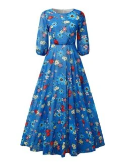 Women's Casual Dress Swing Dress Floral Dress Chiffon Spring Summer Dress Long Dress Maxi Dress Boho Dress Green Blue White 3/4 Length Sleeve Floral Print Crew Neck 2023 S M L XL XXL -Casual Print Dress Sales idgfsb1684222924548