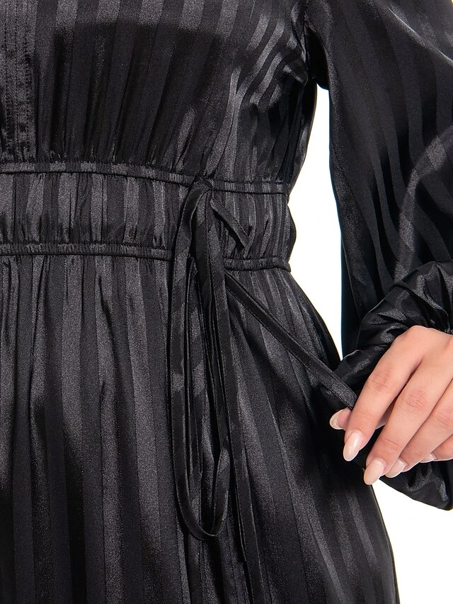 Women's Plus Size Curve Work Dress Satin Dress Black Dress Plain Midi Dress Long Sleeve Split V Neck Fashion Office Black Fall Winter L XL XXL 3XL 4XL 6 Women's Plus Size Curve Work Dress Satin Dress Black Dress Plain Midi Dress Long Sleeve Split V Neck Fashion Office Black Fall Winter L XL XXL 3XL 4XL - Image 6