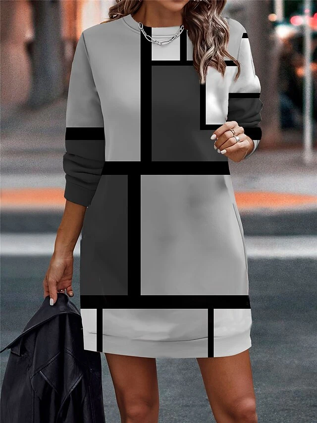 Women's Casual Dress Sweatshirt Dress Mini Dress Warm Fashion Outdoor Vacation Going Out Crew Neck Print Geometric Loose Fit Pink Blue Light Purple S M L XL XXL 4 Women's Casual Dress Sweatshirt Dress Mini Dress Warm Fashion Outdoor Vacation Going Out Crew Neck Print Geometric Loose Fit Pink Blue Light Purple S M L XL XXL - Image 4