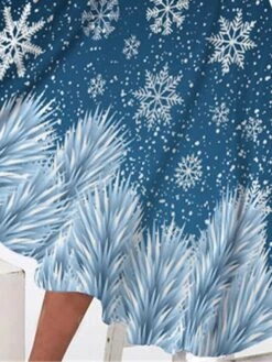 Women's Casual Dress Swing Dress Midi Dress Blue Long Sleeve Snowflake Pocket Winter Fall Autumn Round Neck Fashion Christmas Daily Weekend 2022 S M L XL XXL 3XL -Casual Print Dress Sales idydlx1668161327467