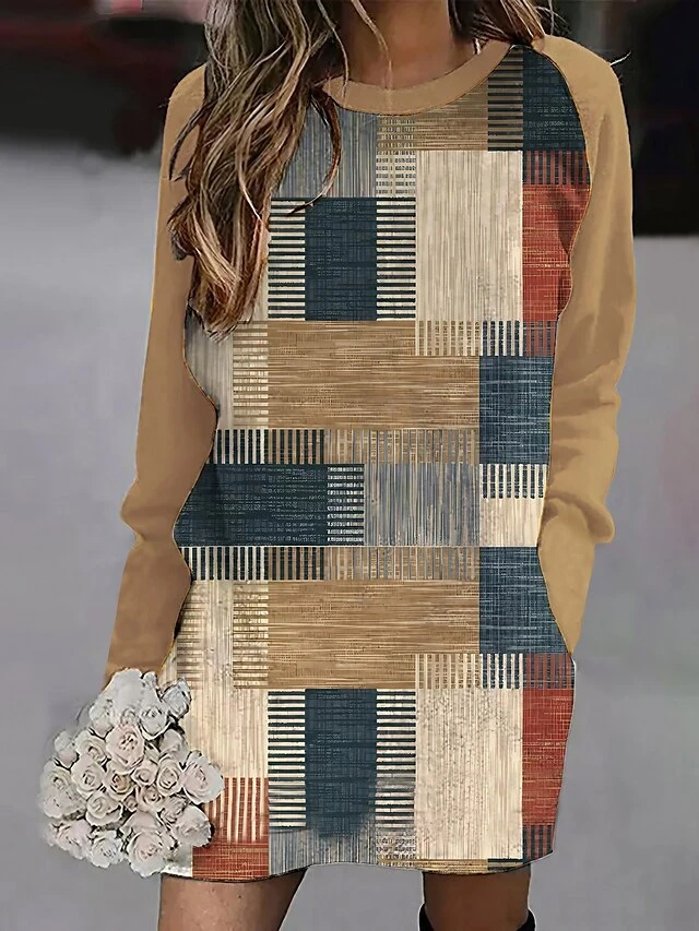 Women's Casual Dress Sweatshirt Dress Winter Dress Geometric Plaid Pocket Print Crew Neck Mini Dress Fashion Streetwear Outdoor Daily Long Sleeve Loose Fit Yellow Pink Blue Fall Winter S M L XL XXL 1 Women's Casual Dress Sweatshirt Dress Winter Dress Geometric Plaid Pocket Print Crew Neck Mini Dress Fashion Streetwear Outdoor Daily Long Sleeve Loose Fit Yellow Pink Blue Fall Winter S M L XL XXL