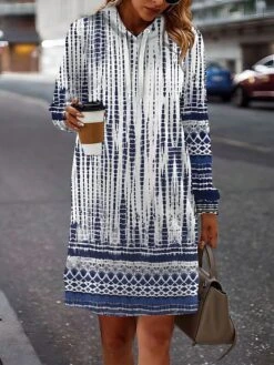 Women's Casual Dress Hoodie Dress Mini Dress Warm Fashion Outdoor Holiday Vacation V Neck Print Floral Loose Fit White Blue Purple S M L XL XXL -Casual Print Dress Sales iehulv1693294424119