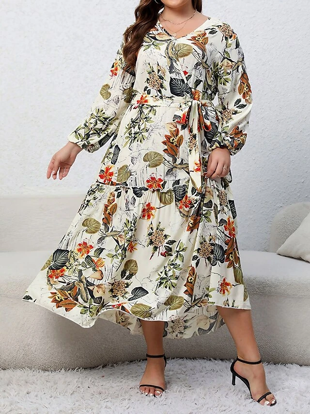 Women's Casual Dress Swing Dress Print Dress Leaf Floral Ruffle Print V Neck Long Dress Maxi Dress Fashion Streetwear Outdoor Daily Long Sleeve Regular Fit Blue Apricot Fall Winter XL XXL 3XL 4XL 1 Women's Casual Dress Swing Dress Print Dress Leaf Floral Ruffle Print V Neck Long Dress Maxi Dress Fashion Streetwear Outdoor Daily Long Sleeve Regular Fit Blue Apricot Fall Winter XL XXL 3XL 4XL