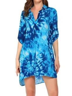 Women's Shirt Dress Beach Dress Beach Wear Mini Dress Button Plus High Low Casual Leopard Turndown 3/4 Length Sleeve Loose Fit Outdoor Daily Azure Black 2023 Spring Summer S M L XL -Casual Print Dress Sales ifnwsh1676892557371