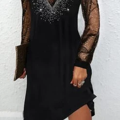 Women's Casual Dress Shift Dress Black Dress Mini Dress Black Long Sleeve Print Mesh Summer Spring Deep V Fashion Winter Dress Fall Dress 2023 S M L XL XXL 3XL -Casual Print Dress Sales igcnlc1656926501129