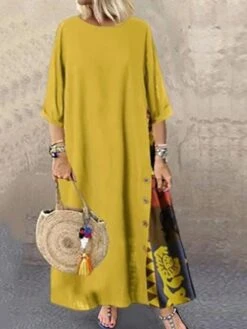 Women's Plus Size Holiday Dress Print Crew Neck Print Long Sleeve Winter Fall Vintage Casual Maxi Long Dress Daily Holiday Dress