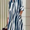 Women's Shirt Dress Casual Dress Midi Dress Outdoor Office Daily Polyester Fashion Modern Shirt Collar Button Pocket Long Sleeve Fall Winter 2023 Loose Fit Black Navy Blue Blue Geometric Color Block