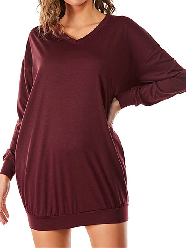 Women's Casual Dress Sweatshirt Dress Shift Dress Mini Dress Pocket Outdoor Street Daily Active Fashion V Neck Long Sleeve 2023 Loose Fit Black Wine Dark Grey Color S M L XL XXL Size 3 Women's Casual Dress Sweatshirt Dress Shift Dress Mini Dress Pocket Outdoor Street Daily Active Fashion V Neck Long Sleeve 2023 Loose Fit Black Wine Dark Grey Color S M L XL XXL Size - Image 3
