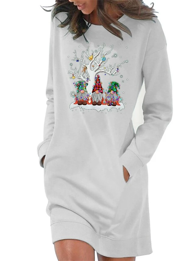 Women‘s Christmas Hoodie Dress Winter Dress Light Blue Grey White Long Sleeve Santa Claus Pocket Print Winter Fall Crew Neck Stylish Casual 2022 S M L XL 2XL / Cotton 7 Women‘s Christmas Hoodie Dress Winter Dress Light Blue Grey White Long Sleeve Santa Claus Pocket Print Winter Fall Crew Neck Stylish Casual 2022 S M L XL 2XL / Cotton - Image 7