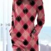Women's Casual Dress Sweatshirt Dress Winter Dress Plaid Pocket Print Crew Neck Mini Dress Fashion Streetwear Outdoor Daily Long Sleeve Loose Fit Red Fall Winter S M L XL XXL