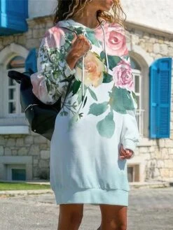 Women's Casual Dress Hoodie Dress Winter Dress Floral Plaid Print Hooded Mini Dress Fashion Streetwear Outdoor Daily Long Sleeve Loose Fit Black Yellow Pink Fall Winter S M L XL XXL -Casual Print Dress Sales ihiffk1692958586677