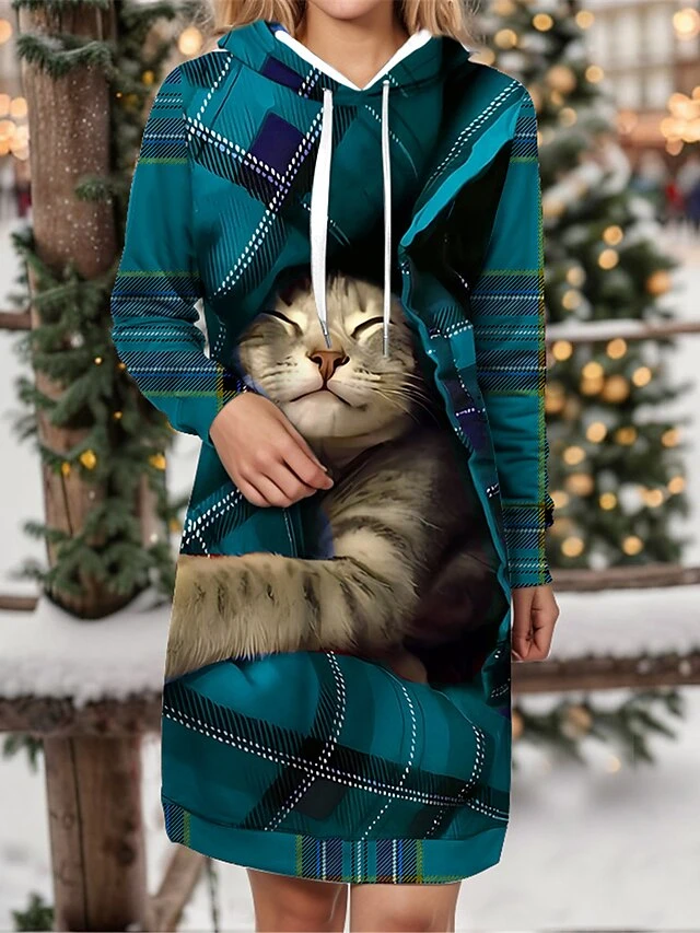 Women's Christmas Dress Hoodie Dress Mini Dress Warm Fashion Outdoor Christmas Holiday Hoodie Print Animal Geometric Loose Fit Wine Navy Blue Blue S M L XL XXL 4 Women's Christmas Dress Hoodie Dress Mini Dress Warm Fashion Outdoor Christmas Holiday Hoodie Print Animal Geometric Loose Fit Wine Navy Blue Blue S M L XL XXL - Image 4