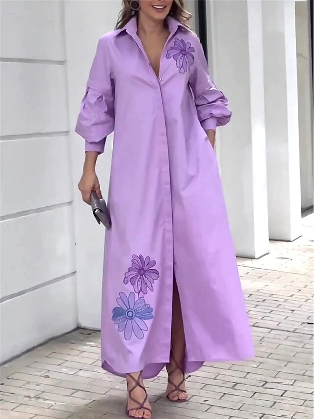 Women's Shirt Dress Casual Dress Shift Dress Maxi Long Dress Outdoor Office Daily Cotton Fashion Modern Shirt Collar Button Pocket 3/4 Length Sleeve Summer Spring Fall 2023 Loose Fit Purple Floral S 1 Women's Shirt Dress Casual Dress Shift Dress Maxi Long Dress Outdoor Office Daily Cotton Fashion Modern Shirt Collar Button Pocket 3/4 Length Sleeve Summer Spring Fall 2023 Loose Fit Purple Floral S