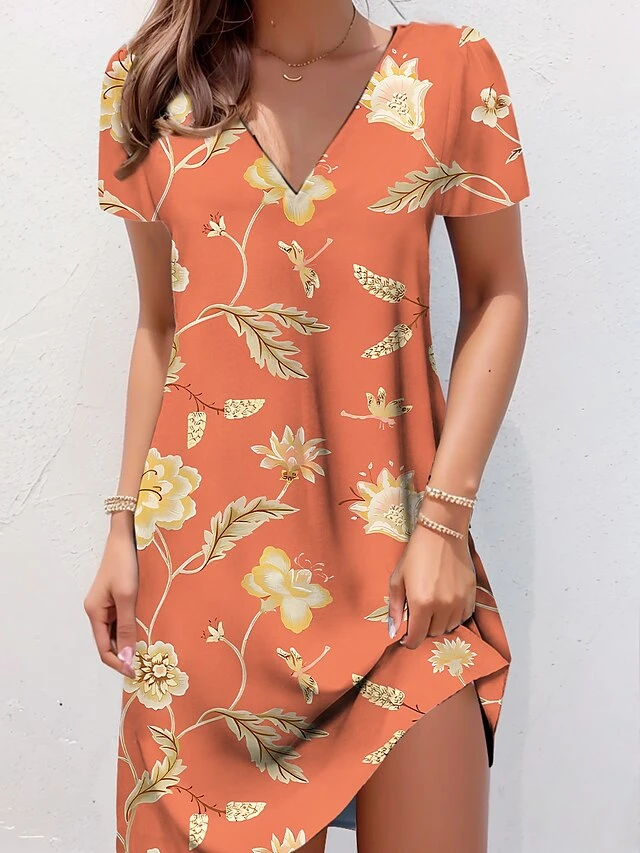 Women's Casual Dress Summer Dress Print Dress Floral Print V Neck Mini Dress Active Fashion Outdoor Daily Short Sleeve Regular Fit Blue Orange Green Summer Spring S M L XL XXL 3 Women's Casual Dress Summer Dress Print Dress Floral Print V Neck Mini Dress Active Fashion Outdoor Daily Short Sleeve Regular Fit Blue Orange Green Summer Spring S M L XL XXL - Image 3