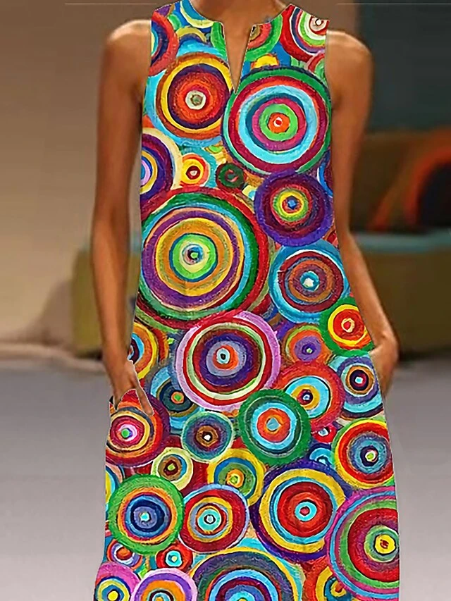 Women's Long Sweater Dress Maxi Sweater Dress Casual Sweater Dress A Line Sweater Dress Print Sweater Dress Geometric Multicolor Fashion Romantic Going Out Weekend Pocket Print Sleeveless V Neck 2 Women's Long Sweater Dress Maxi Sweater Dress Casual Sweater Dress A Line Sweater Dress Print Sweater Dress Geometric Multicolor Fashion Romantic Going Out Weekend Pocket Print Sleeveless V Neck - Image 2