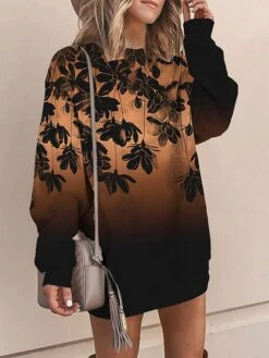 Women's Casual Dress Sweatshirt Dress Mini Dress Warm Fashion Outdoor Vacation Going Out Crew Neck Print Floral Loose Fit Yellow Blue Purple S M L XL XXL