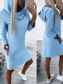 Women's Casual Dress Hoodie Dress Mini Dress Daily Casual Outdoor Vacation Going Out Crew Neck Print Solid Color Regular Fit Blue S M L XL -Casual Print Dress Sales ijjimn1694166430933