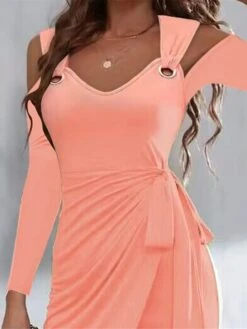 Women's Casual Dress Wrap Dress Plain Dress Midi Dress Lace Up Cold Shoulder Daily Date Going Out Fashion Basic Strap Long Sleeve 2023 Loose Fit Black Pink Army Green Color S M L XL XXL Size -Casual Print Dress Sales ijozgg1691500696297