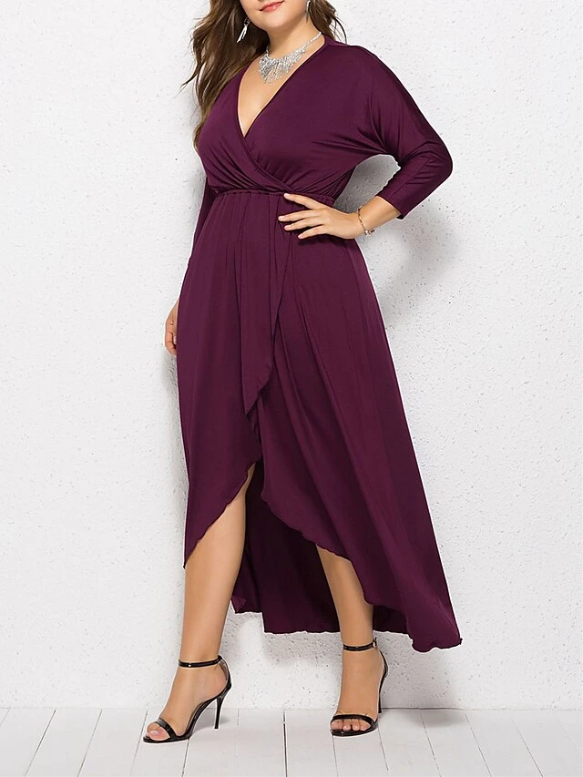 Women's Plus Size Work Dress Black Dress A Line Dress Fashion Long Dress Maxi Dress Ruched V Neck Long Sleeve Plain Loose Fit Black Wine Dark Green Fall XL XXL 3XL 4XL 2 Women's Plus Size Work Dress Black Dress A Line Dress Fashion Long Dress Maxi Dress Ruched V Neck Long Sleeve Plain Loose Fit Black Wine Dark Green Fall XL XXL 3XL 4XL - Image 2
