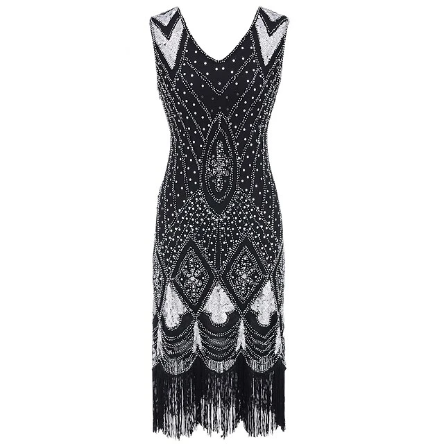 Women's Retro 1920s Fringe Dress Midi Dress Party Halloween Sequins Tassel Fringe Geometric V Neck Sleeveless Regular Fit Spring Fall 2023 Black Red S M L XL 3 Women's Retro 1920s Fringe Dress Midi Dress Party Halloween Sequins Tassel Fringe Geometric V Neck Sleeveless Regular Fit Spring Fall 2023 Black Red S M L XL - Image 3
