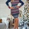Women's Christmas Casual Dress Sheath Dress Mini Dress Black Blue White Long Sleeve Print Knit Print Winter Fall Crew Neck Fashion Casual Modern Fall Dress 2022 S M L XL 2XL 3XL 4XL 5XL 6XL