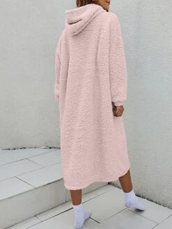 Women's Casual Dress Hoodie Dress Midi Dress Active Fashion Outdoor Home Holiday V Neck Pocket Solid Color Loose Fit Pink Burgundy Royal Blue M -Casual Print Dress Sales ikaovo1692588260718