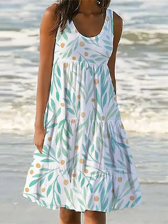 Women‘s Casual Dress Shift Dress Sundress Midi Dress Green Blue White Sleeveless Pocket Spring Summer U Neck 2023 S M L XL XXL 3XL 2 Women‘s Casual Dress Shift Dress Sundress Midi Dress Green Blue White Sleeveless Pocket Spring Summer U Neck 2023 S M L XL XXL 3XL - Image 2