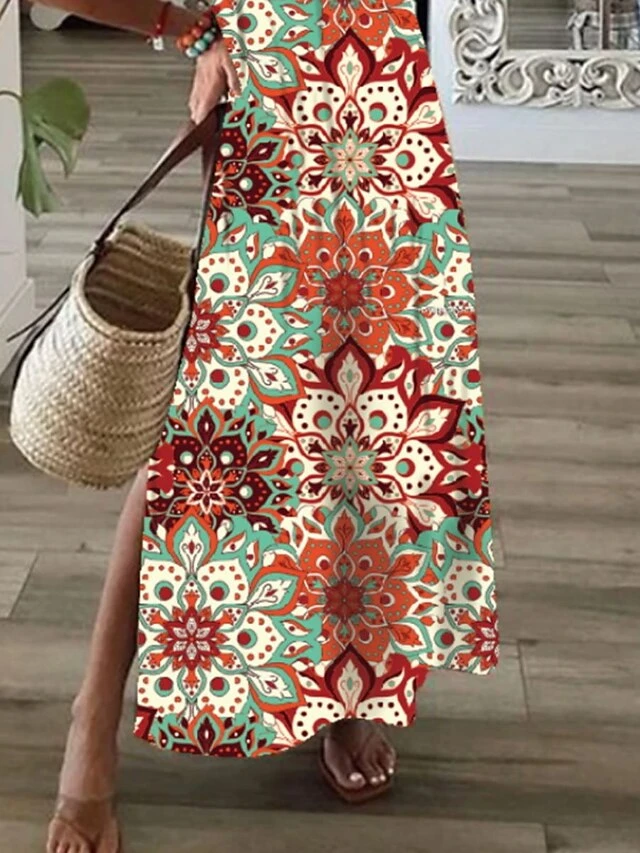 Women's Long Dress Maxi Dress Casual Dress Swing Dress Boho Dress Floral Tribal Modern Casual Daily Holiday Vacation Print Short Sleeve V Neck Dress Regular Fit Pink Red Orange Summer Spring S M L XL 3 Women's Long Dress Maxi Dress Casual Dress Swing Dress Boho Dress Floral Tribal Modern Casual Daily Holiday Vacation Print Short Sleeve V Neck Dress Regular Fit Pink Red Orange Summer Spring S M L XL - Image 3