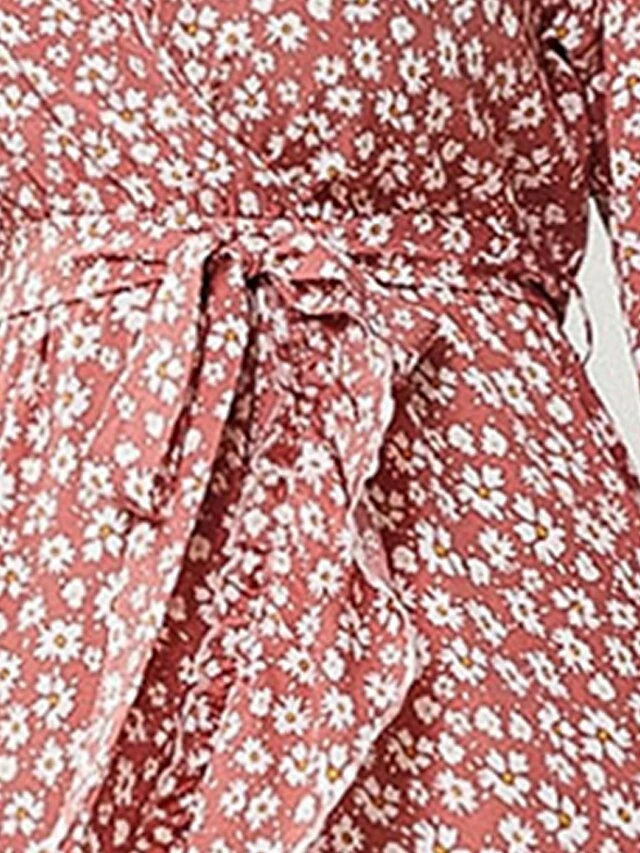 Women's Plus Size Curve Work Dress Swing Dress Semi Formal Dress Fashion Midi Dress Lace Up Ruffle V Neck Long Sleeve Floral Loose Fit Pink Fall Winter L XL XXL 3XL 4XL 6 Women's Plus Size Curve Work Dress Swing Dress Semi Formal Dress Fashion Midi Dress Lace Up Ruffle V Neck Long Sleeve Floral Loose Fit Pink Fall Winter L XL XXL 3XL 4XL - Image 6