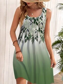 Women's Casual Dress Tank Dress Summer Dress Leaf Floral Print Strap Mini Dress Active Fashion Outdoor Daily Sleeveless Regular Fit Red Blue Green Summer Spring S M L XL XXL