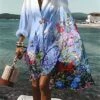 Women's Shirt Dress Casual Dress Swing Dress Mini Dress Outdoor Daily Vacation Polyester Fashion Casual Shirt Collar Button Print Long Sleeve Summer Spring Fall 2023 Loose Fit White Blue Purple Floral