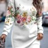 Women's Casual Dress Sweatshirt Dress Winter Dress Floral Print Crew Neck Mini Dress Fashion Streetwear Outdoor Daily Long Sleeve Loose Fit White Red Green Fall Winter S M L XL XXL