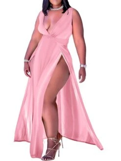 Women‘s Plus Size Curve Holiday Dress Solid Color V Neck Ruched Sleeveless Spring Summer Prom Dress Maxi Long Dress Daily Holiday Dress Split -Casual Print Dress Sales injmev1641980954146