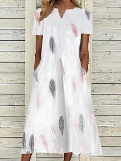 Women's Casual Dress Shift Dress Summer Dress Midi Dress White Pink Gray Short Sleeve Print Print Summer Spring V Neck Fashion 2023 S M L XL XXL 3XL