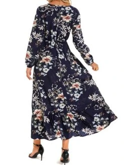 Women's Casual Dress Swing Dress A Line Dress Floral Print Crew Neck Long Dress Maxi Dress Fashion Modern Daily Holiday Long Sleeve Regular Fit Black White Yellow Fall Winter S M L XL -Casual Print Dress Sales ioksvw1695036783345