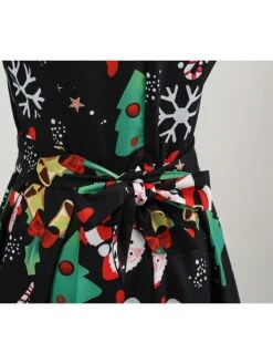 Women's Christmas Swing Dress Knee Length Dress Black SleevelessSnowman Candy Zipper Bow Print Fall Spring Round Neck VintageParty 2021 S M L XL XXL XXXL -Casual Print Dress Sales ipilcc1632713767479