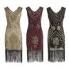 Women's Retro 1920s Fringe Dress Midi Dress Party Halloween Sequins Tassel Fringe Floral V Neck Sleeveless Regular Fit Spring Fall 2023 Black Red S M L XL