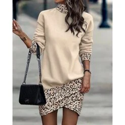 Women's Sweatshirt Dress Winter Dress Shift Dress Midi Dress Black And White Black Gray Black And White Stripes 3/4 Length Sleeve Print Print Fall Winter Autumn Turtleneck Fashion 2023 S M L XL 2XL -Casual Print Dress Sales ipwxpn1664332398852