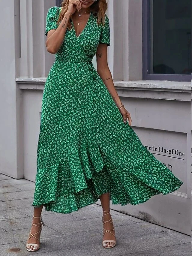 Women's Long Dress Maxi Dress Wrap Dress Floral Dress Summer Dress Graphic Modern Casual Outdoor Daily Holiday Ruffle Split Short Sleeve V Neck Dress Regular Fit Green Summer Spring S M L XL 6 Women's Long Dress Maxi Dress Wrap Dress Floral Dress Summer Dress Graphic Modern Casual Outdoor Daily Holiday Ruffle Split Short Sleeve V Neck Dress Regular Fit Green Summer Spring S M L XL - Image 6