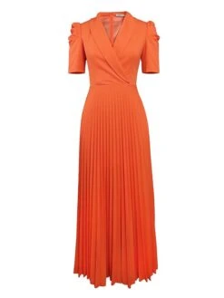 Women's Plus Size Curve Party Dress Work Dress Swing Dress Plain Long Dress Maxi Dress Short Sleeve Pleated Shirt Collar Fashion Party Orange Fall Winter XL XXL 3XL 4XL -Casual Print Dress Sales iquwzt1694425980210