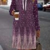 Women's Casual Dress Hoodie Dress Mini Dress Warm Fashion Outdoor Holiday Vacation V Neck Print Floral Loose Fit White Blue Purple S M L XL XXL