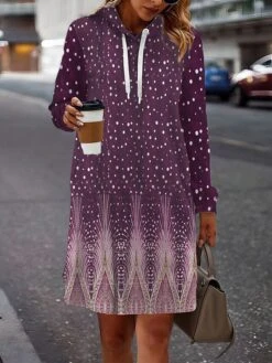 Women's Casual Dress Hoodie Dress Mini Dress Warm Fashion Outdoor Holiday Vacation V Neck Print Floral Loose Fit White Blue Purple S M L XL XXL